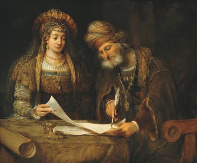Esther and Mordecai Writing the First Letter of Purim by Aernt de Gelder